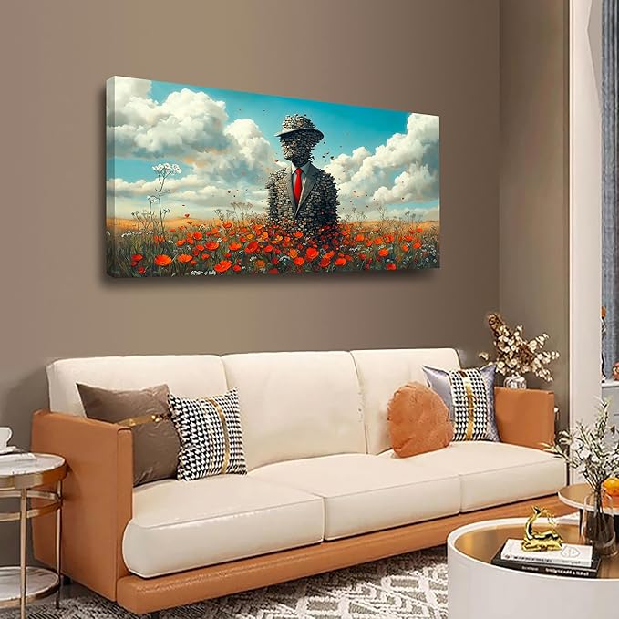 Stoneman Flower Sea Picture Print Canvas Wall Art Living Room Office Bedroom Wall Decor Flower Sea Landscape Wall Art Prints Modern Orange Blue Landscape Artwork Waterproof Ready to Hang - 20x40 inch