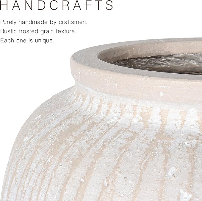 Oakrain Large Rustic Minimalist Vase, 11" Distressed Round Floor Vase for Home Decor, Farmhouse Decorative Centerpieces for Living Room Bedroom, Vintage White