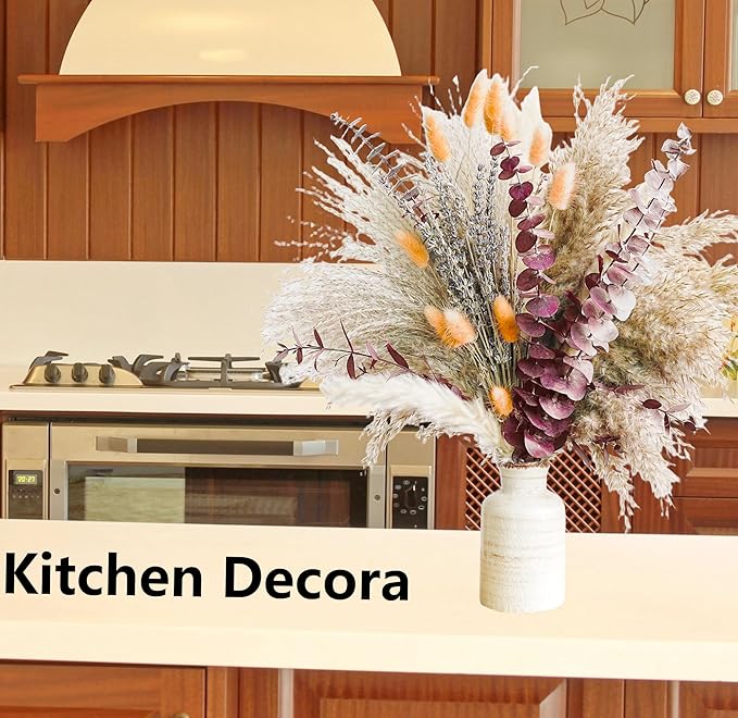 Fall Dried Flower Bouquet with Pampas Grass, Orange Bunny Tails, Lavender & Red Eucalyptus โBoho Fall Decor for Home, Vase, Porch & thanksgiving โAutumn Floral Arrangements for Fall Decorations Indoor