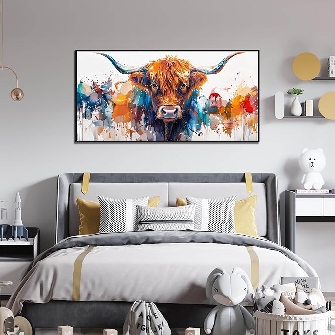 ZHAOSHOP Highland Cow Canvas Wall Art for Living Room - Modern Prints Wall Art for Office - Framed Artwork for Walls Size 24" x 48"