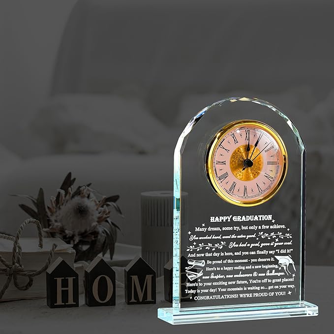 Qianwei Graduation Gifts for Her Him - Crystal Clock Class of 2025 Gifts Present Women Men College Middle High School Congrats Grad Graduate Present Keepsake for Masters Degree Phd Senior Student