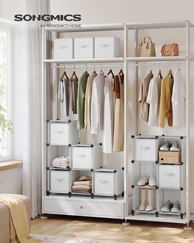SONGMICS Cube Storage Organizer with Storage Boxes, Set of 12-Cube Organizer, 12 Collapsible Non-Woven Fabric Bins, Customizable, Space-Saving, Bedroom, Cloud White ULPC122W01