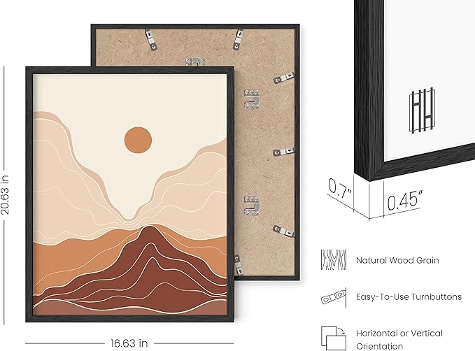 HAUS AND HUES Mountain Wall Art - Framed Boho Art, Abstract Art Prints, Minimalist Wall Art, Boho Framed Art Prints for Wall, Terracotta Wall Decor (Black Framed, 16x20)