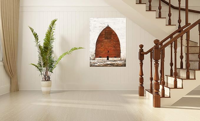Yihui Arts Red Barn Canvas Wall Art - Hand Painted Vintage Farmhouse Oil Paintings - Modern Abstract Rustic Country Decor Pictures for Living Room Bedroom Bathroom Decoration