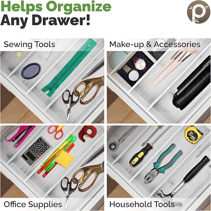 Kitchen Drawer Organizer - Drawer Utensil Organizer and Cutlery Tray - Flatware and Silverware Holder (5-Slots, White)