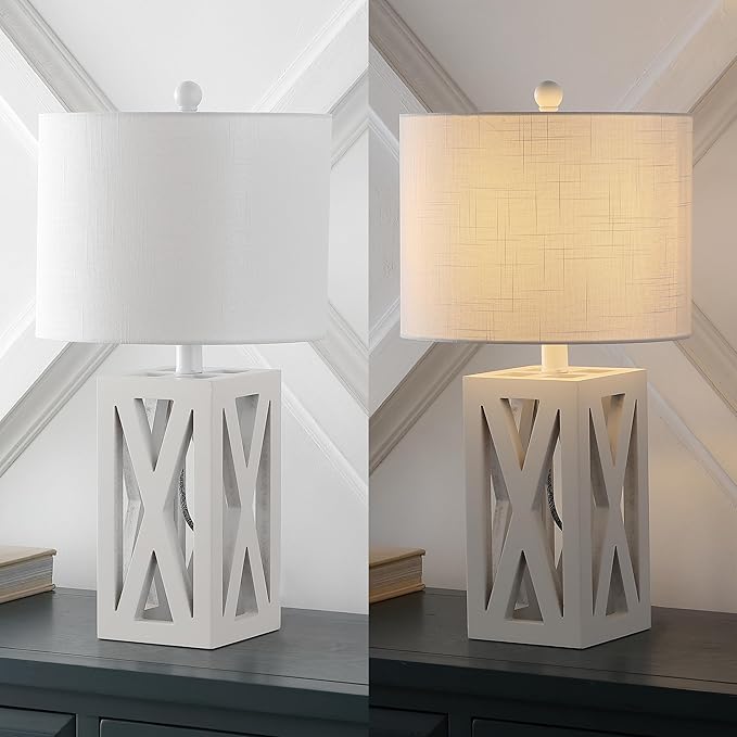 JONATHAN Y JYL1062B-SET2 Stewart 21.5" Wood LED Table Lamp Farmhouse, French Country, Rustic, Bohemian, Bedroom, Living Room, Office, College, Bookcase, White (Set of 2)