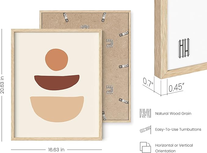 HAUS AND HUES Boho Wall Art Minimalist Wall Decor - Boho Art Prints Neutral Poster, Geometric Art Mid Century Modern Wall Art Wall Decor, Sun Semi Circle (Beige Framed, 16x20)