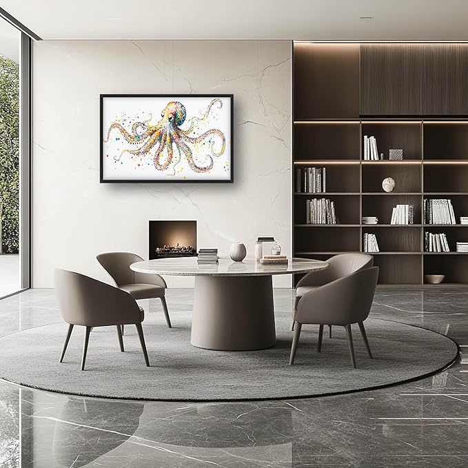 Octopus Large Wall Art for Living Room Framed, Octopus Wall Decor Pictures, Colorful Ocean Animal Canvas Print Painting, Aesthetic Artwork Bedroom Office Home Decor 36"x24"