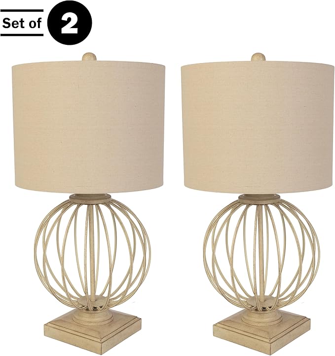 Lavish Home Set of 2 Table Lamps - Modern Lamps with USB Charging Ports and LED Bulbs - for Living Room, Office, or Bedroom Decor (Sand)