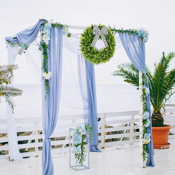 Vlorart 24" Faux Round Boxwood Wreath, Artificial Boxwood Wreath Front Door Wreaths Artificial Spring Summer Greenery Hanging with A Plaid Bow and sash for Front Door Wall Hanging Window Wedding Decor