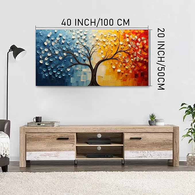 Colorful Tree of Life Wall Art for Living Room Blue and Orange Tree Picture Large Artwork Office Bedroom Canvas Prints Size 20x40