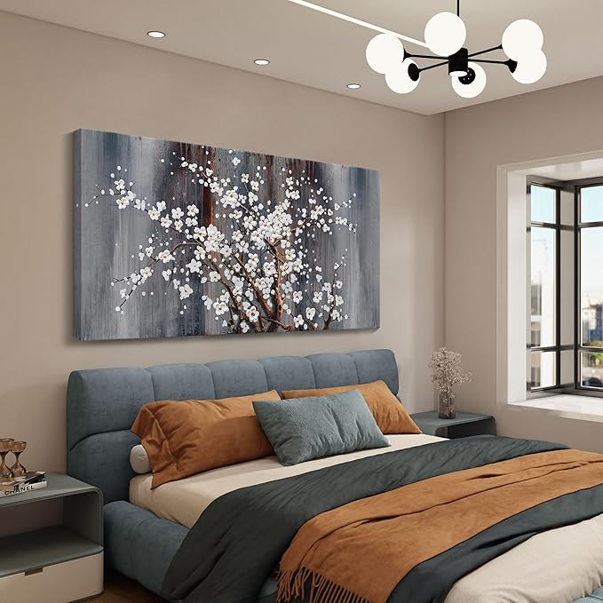 AJAZIKO Plum Blossom Canvas Wall Art Brown Wall Decor Living Room Bedroom Pictures for Over Bed Framed Artwork for Wall Modern Canvas Paintings for Decorations Office Decor