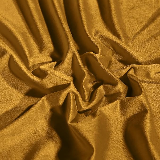 StangH Mustard Gold Velvet Curtains, 90 inches Long Living Room Light Blocking Bedroom Drapes Thermal Insulated Noise Reducing Sliding Door Panels, W52 x L90, 2 Panels