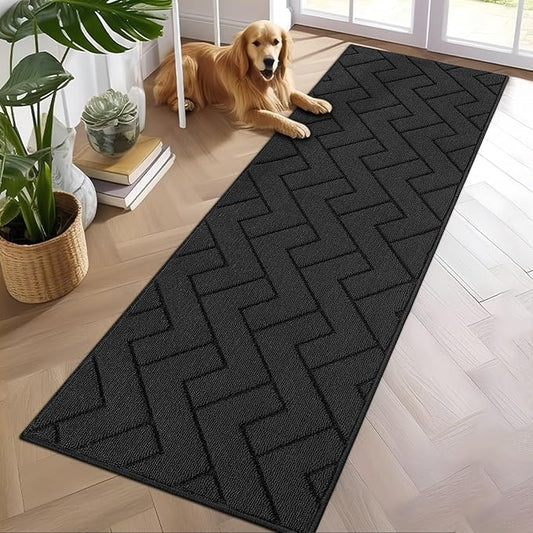 hicorfe Kitchen Rugs and Mats Sets,Super Absorbent Polypropylene Non-Slip Rug,Soft Comfort Floor Mat,Washable for Kitchen,Hallway,Office,Sink,Laundry(24" x 71",Charcoal)