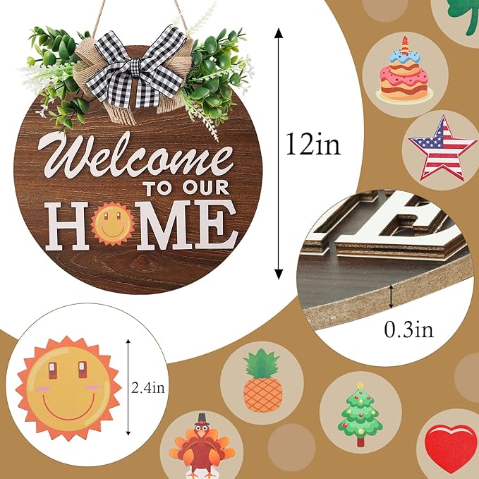 Rustic Round Wood Wreath, Seasonal Sign for Home, Farmhouse Seasonal Wreath