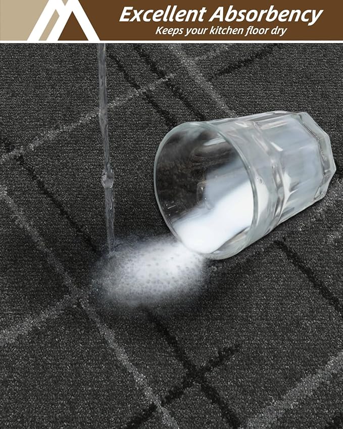 COSY HOMEER Kitchen Mats, 2 PCS Kitchen Rug Non Slip Washable, Absorbent Runner Rugs for Kitchen Floor, Polyester Kitchen Sink Rug 24"x36" + 24"x60"(Grey)