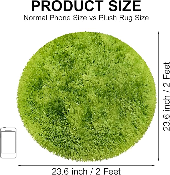Tie Dye Green Round Rugs Small 2x2 ft Fluffy Circle Rug Furry Carpet Shaggy Circular Fuzzy Plush Area Rug for Girls Bedroom Kids Room Nursery Cute Room Decor Chair Cushion Pet mat Doormat