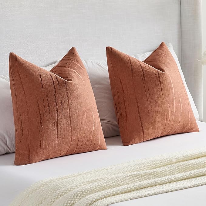 FUTEI Rust Chenille Decorative Throw Pillow Covers 26x26 Inch Set of 2,Soft Embossed Striped Textured Euro Pillow Shams,Modern Home Decor for Couch Bed Living Room
