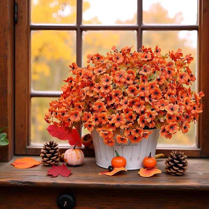 Artificial Fall Flowers for Outdoor Indoor Garden Home Decoration, 12 Bundles Faux Flower Daisy with Eucalyptus UV Resistant for Front Door Porch Patio Yard Balcony Autumn Decor