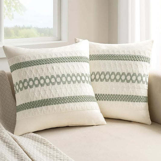 MIULEE Set of 2 Sage Green Boho Decorative Pillow Covers 24x24 Inch Farmhouse Rustic Couch Throw Pillows Modern Summer Cotton Cushion Covers Retro Cute Macrame Woven Home Decor for Bed Sofa Chair