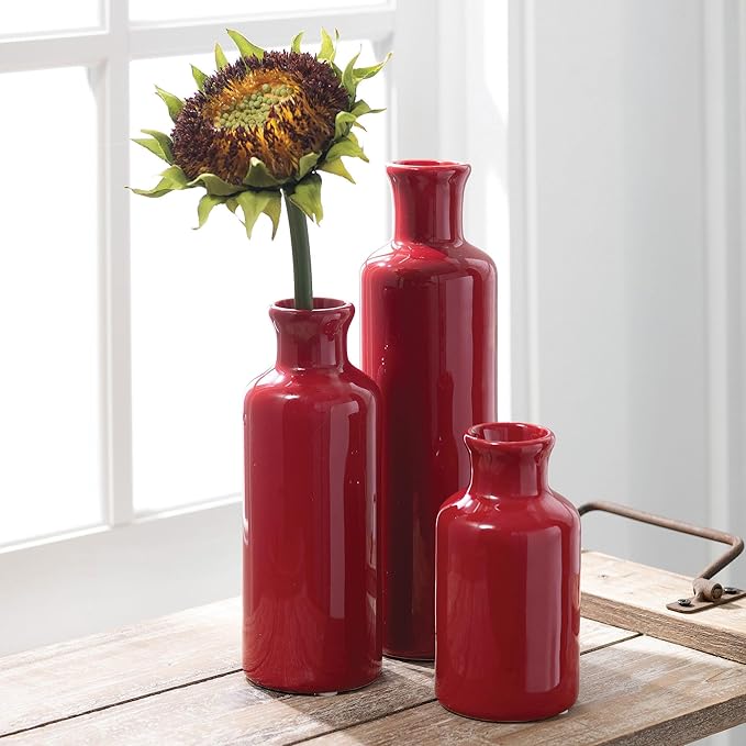 Sullivans Red Vase Set, Farmhouse Decor, Boho Aesthetic Room Decor Vases for Your Kitchen, Bedroom, Office, Living Room & Bathroom, Shelf Decor, Centerpiece Table Decorations (CM2407)
