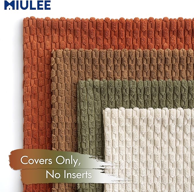 MIULEE Fall Throw Pillow Covers Soft Couch Decorative Set of 4 Boho Striped Cushion Covers Corduroy Pillowcases Farmhouse Home Decor for Couch Bed Sofa Living Room 18x18 Inch Camel Green