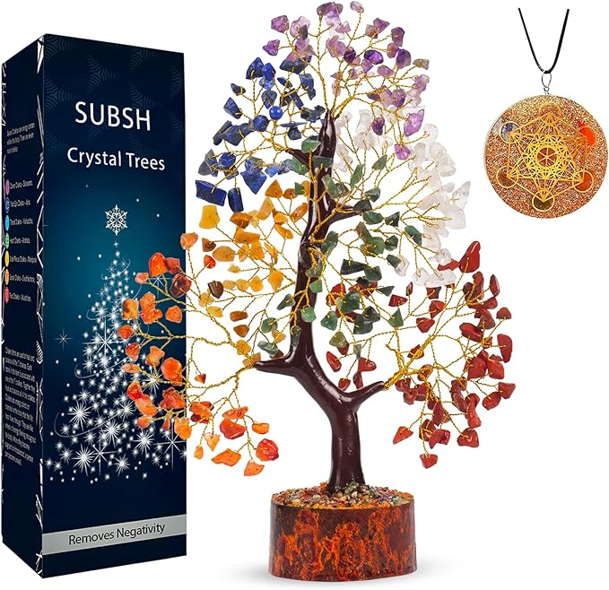 Seven Chakra Gemstone Tree With Chakra Pendant, Crystal Tree, Fake Plants Home Decor, Crystals, Birthday Gifts for Women, Crystals and Healing Stones, Office Desk Accessories, Room Decor, Gifts 10-12"
