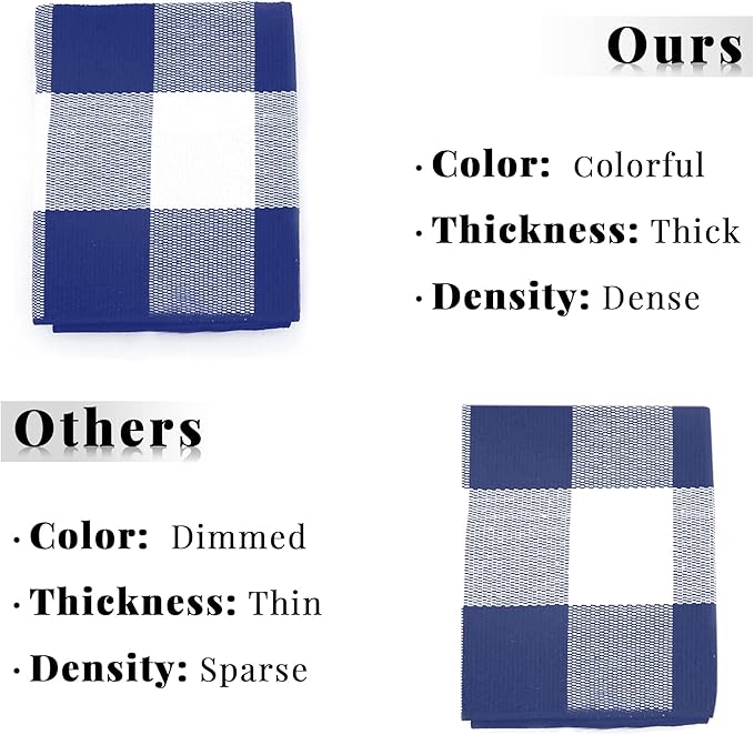 SEEKSEE Cotton Buffalo Plaid Rug 4'x6' Blue and White Hand Woven Checked Rug Washable Doormats Indoor Outdoor Rugs for Layered Front Door Mats, Porch, Kitchen, Farmhouse, Entryway