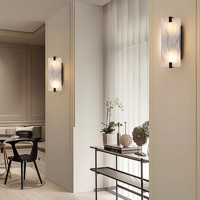Leading Lighting 2 Light Square Frosted Glass Bathroom Wall Sconce Modern Concise Style Wall Light Fixture,Black Finish for Bedroom Hallway Bedside