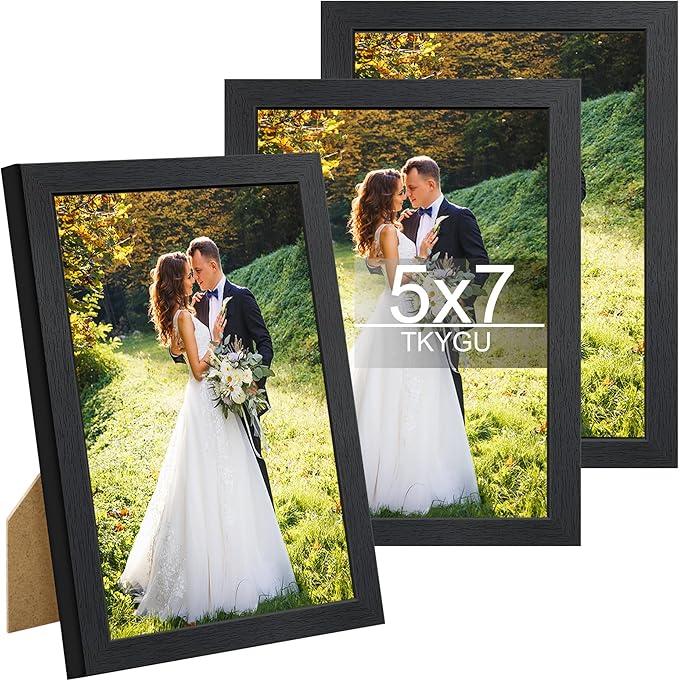 5x7 Picture Frames Black, Made of Real Glass for 5x7 Wooden Frames Set of 3,Poster/Art Frames,Wall Hanging/Tabletop Display Gallery Family Wedding Memorial Pic Frame Gift