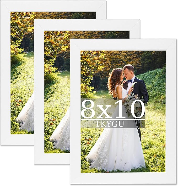 8x10 Picture Frame Set of 3, Made of Real Glass for 8x10 White Composite Wood Frames, Wall and Tabletop Display Photo Frame for Gallery Family Wedding Memorial Pic Frame Best Gift