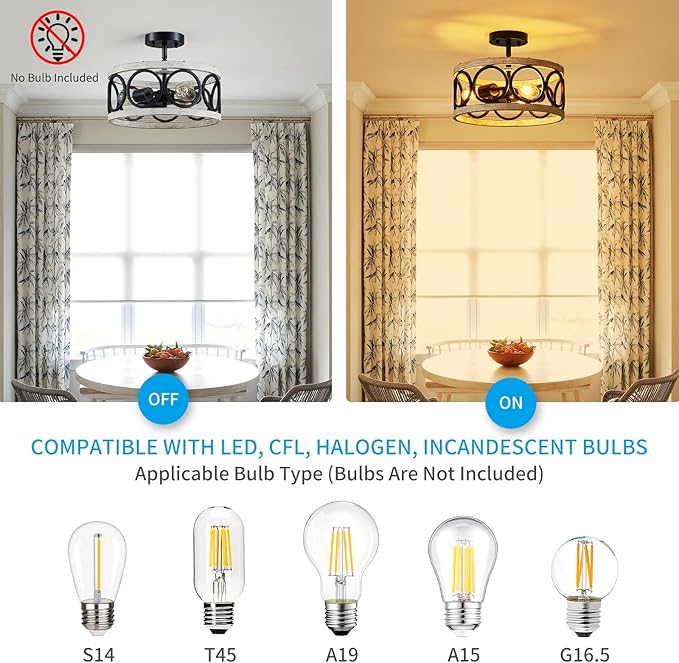 XINGQI Modern Farmhouse Ceiling Light Drum 3-Light Farmhouse Ceiling Lighting Fixture White Wood Grain Finish Semi Flush Mount Ceiling Lights 13” Metal Round Ceiling Lamp for Bedroom Entryway