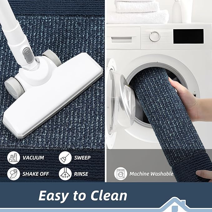 BEQHAUSE Kitchen Rugs and Mats Set of 2 Non-Slip Kitchen Mats for Floor, Absorbent and Stain Resistant Kitchen Runner, Machine Washable Rugs for Kitchen, Laundry & Sink, 24"x36"+24"x60", Blue