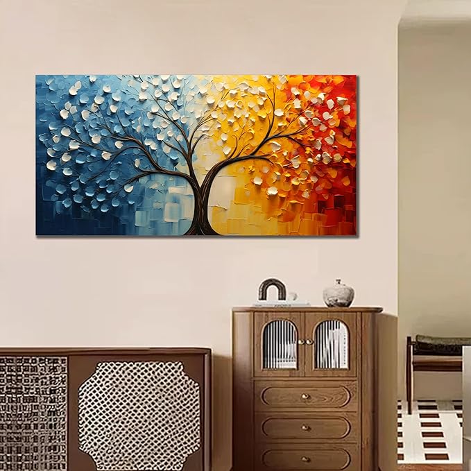 Colorful Tree of Life Wall Art for Living Room Blue and Orange Tree Picture Large Artwork Office Bedroom Canvas Prints Size 20x40