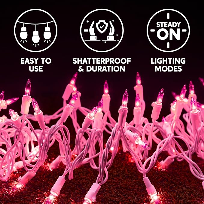 Joiedomi Christmas String Lights Indoor,200(2×100) Mini Pink Light,42.8 FT Lighting Decor for Dorm Classroom Bedroom Holiday Wedding Party Garland Birthday Festival,White Wire