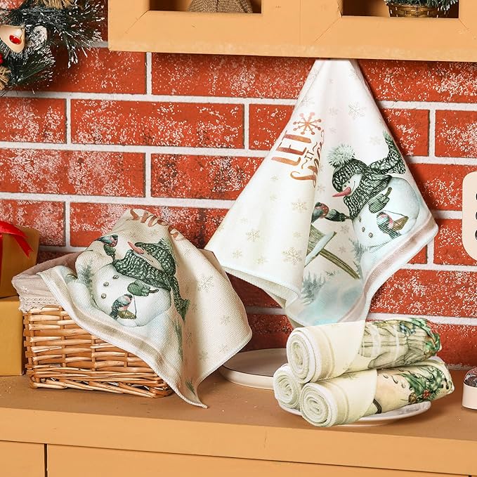 12 Pcs Christmas Kitchen Towels and Dishcloths Absorbent Christmas Tree Reindeer Truck Hand Dish Towels Decoration for Xmas Home Gift Supplies, 14.2 x 21.3 Inch(Cute Style)