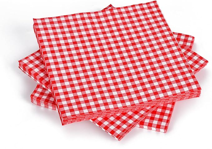 Gatherfun Disposable Red and White Gingham Paper Napkins (Pack of 50)
