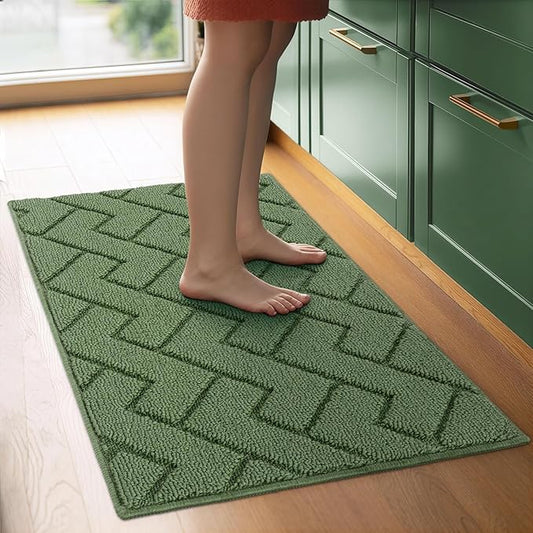 hicorfe Kitchen Rugs and Mats Sets,Super Absorbent Polypropylene Non-Slip Rug,Soft Comfort Floor Mat,Washable for Kitchen,Hallway,Office,Sink,Laundry(24" x 35",Green)