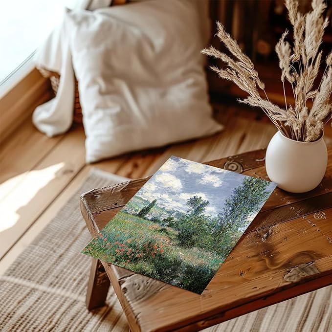 RETRART Vintage French Wall Art, Wildflower Landscape Painting Art - French Cottage Living Room Wall Decor - 8" x 10" Unframed Canvas Prints for Bedroom Living Room Bathroom Spring Landscape