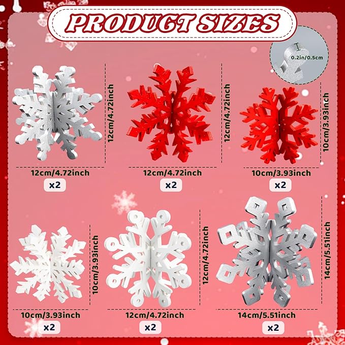 OuMuaMua Winter Christmas Centerpiece Table Decorations - 24pcs Wooden Snowflakes Decor 3D Red White Snowflake Tabletop Decor Snowflake Centerpiece for Xmas Holiday Tiered Tray Winter Farmhouse