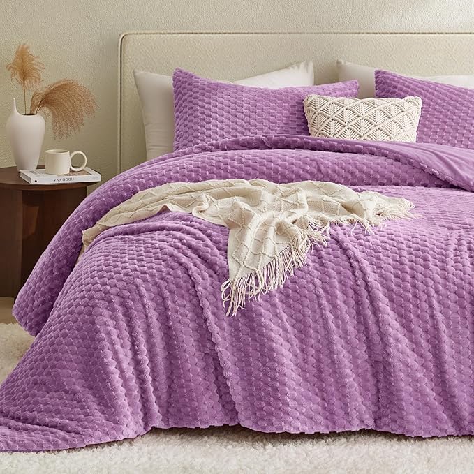 Petrichor Fluffy Twin Comforter Set - Ultra-Soft Lavender Flannel Thick Comforter for Queen Bed, Luxury Warm Bedding Set for Winter & Fall, Cozy Fuzzy Bed Set 2 Pieces (1 Comforter & 1 Pillowcase)