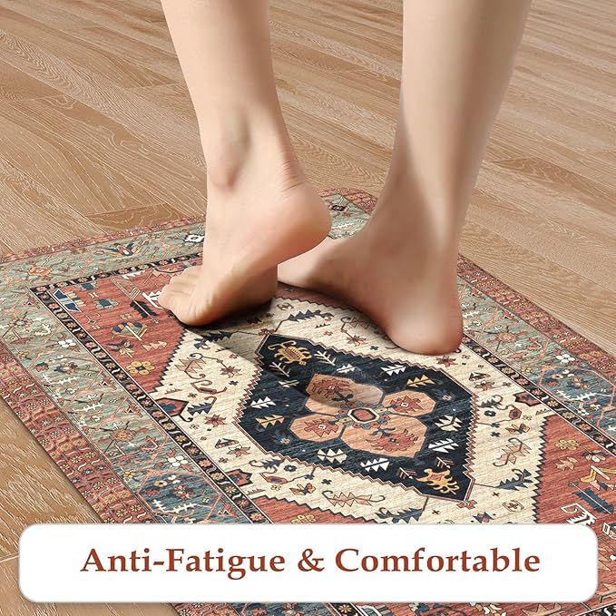 KIMODE Farmhouse Kitchen Mats,Anti Fatigue Kitchen Rugs Sets of 2, Non Slip Waterproof Kitchen Floor Mats, Ergonomic Cushioned Comfort Standing Mat for Laundry, Office, Sink,Desk,Red