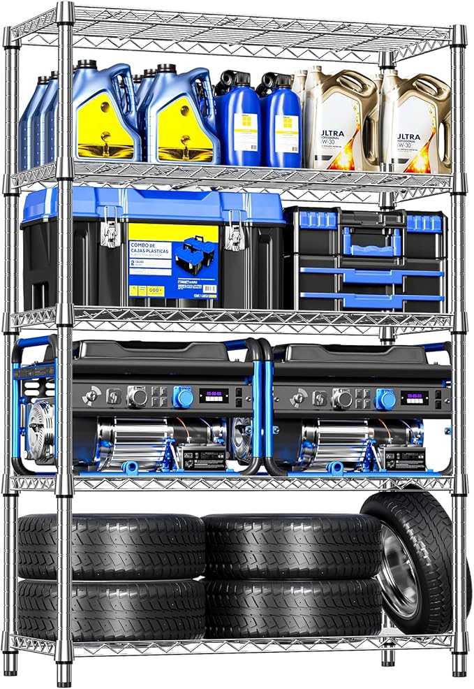 IZEUK 4 Tiers Garage Shelving Wide Storage Shelves Metal Shelves Heavy Duty Adjustable Utility Shelf Rack (Black, 17.7" D x 59.1" W x 70.9" H)