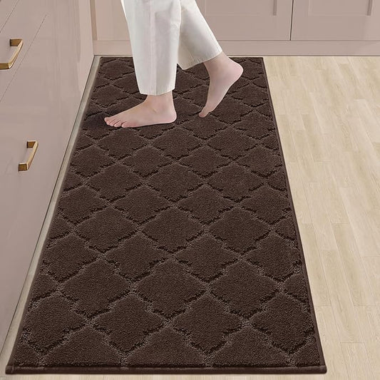 COSY HOMEER-Kitchen-Rugs-Non-Slip-Washable 24"x60" Absorbent Kitchen Runner Rug Polyester Kitchen Mats for Floor Soft Standing Floor Mats for Sink Mat,Hallway,Laundry,Brown