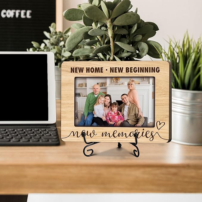 ukebobo House Warming Gift, New Home Picture Frame, Housewarming Picture Frames, New Home Gift Ideas for Family Couples, Wood Photo Frame with Stand for Desk Decor, 8 x 6 Inches-444