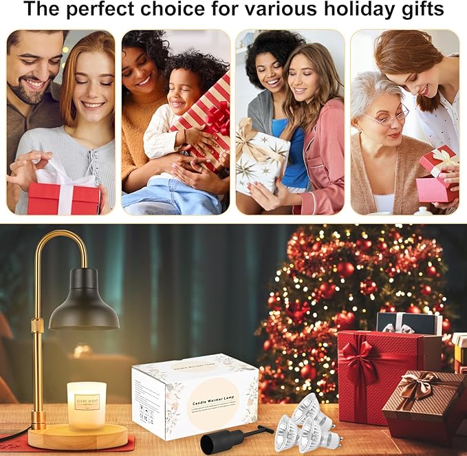 Candle Warmer Lamp with Timer & Dimmer, Adjustable Height Electric Candle Warmer with 3 Bulbs,Compatible with All Size Scented Candles, Wax Melt Warmer for Bedroom,Home Decor House Warming Gifts