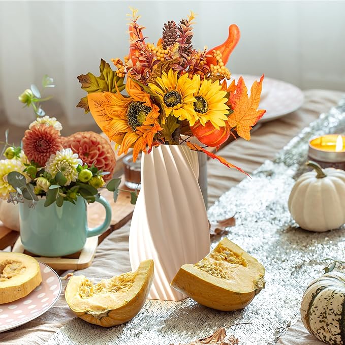GENMOUS Fall Decor- 2Pcs Artificial Fall Flowers, Fall Picks Floral Arrangements Sunflower Pumpkin Autumn Decor Centerpieces Faux Flowers Maple Leaf Party Bridal Wedding Home Thanksgiving Decorations