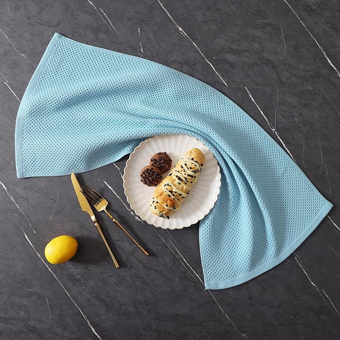 Homaxy 100% Cotton Kitchen Towels and Dishcloths Set, 12 x 12 Inches and 13 x 28 Inches, Set of 8 Bulk Kitchen Towels Set, Ultra Soft Absorbent Dish Cloths for Washing Dishes, Sky Blue