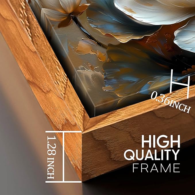 White Lotus Painting Wall Art for Living Room - Gold Flower Wall Decor for Office - Framed Wall Art for Bedroom Size 29" x 59"