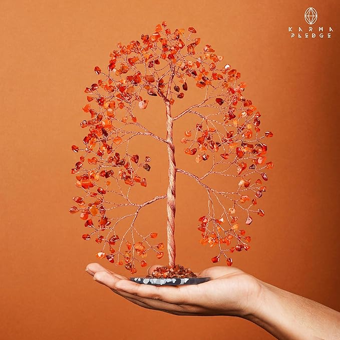 Crystal Trees for Home and Office Decoration, Carnelian Chakra Healing Crystals Feng Shui Handmade Trees for Positive Energy, Money, Good Luck, Christmas Decor, Birthday Gifts for Women, Mom